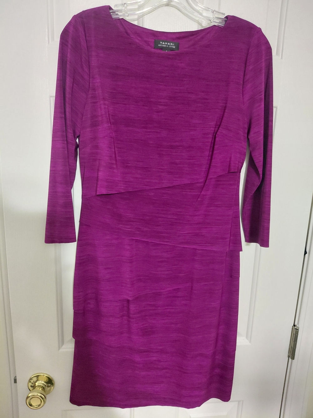 Tahari Fuchsia Layered Long-Sleeve Sheath Dress